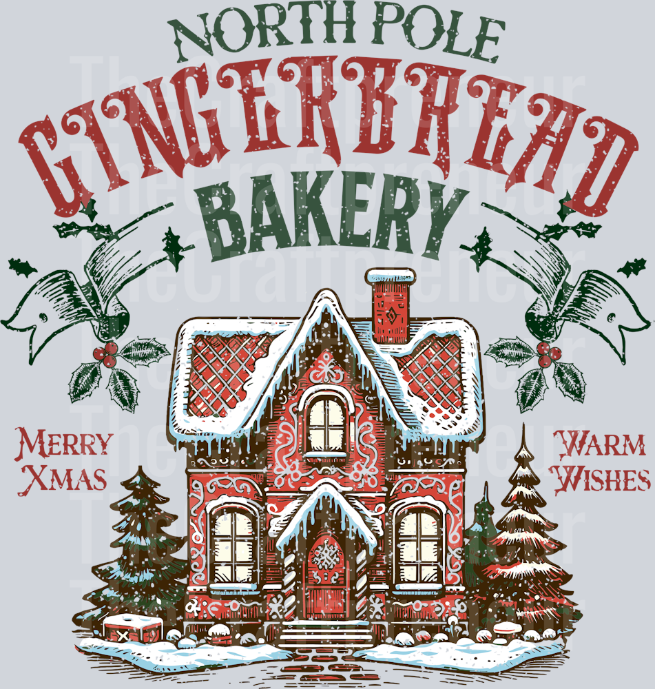 North Pole Gingerbread Bakery House DTF Transfer