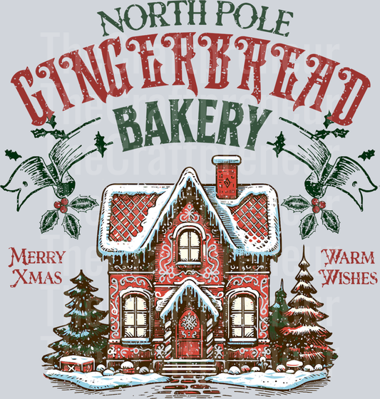 North Pole Gingerbread Bakery House DTF Transfer