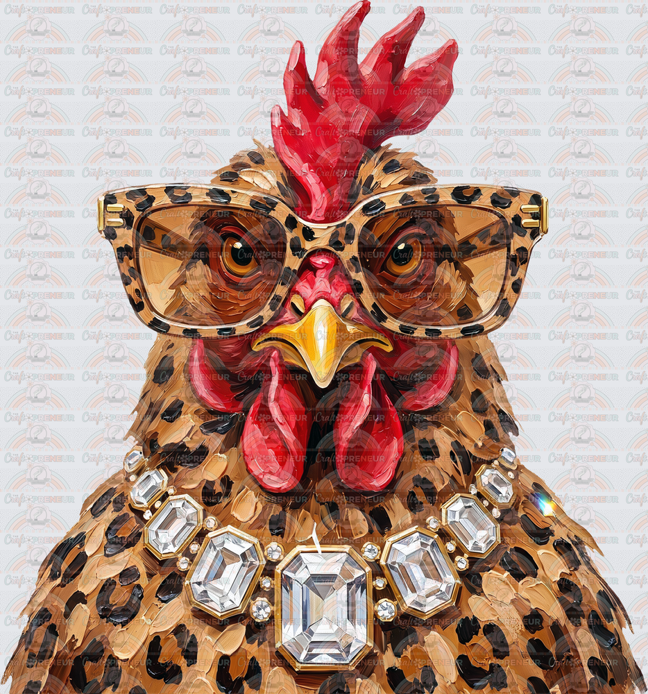 Animals_Chicken_Glam_Faux Paint_Glasses_Cheetah Print_Diamond Necklace