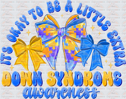 002_Causes_Down Syndrome_Awareness_Blue and Yellow_March Causes_Chromosomes_Coquette Bow Trio_Its Okay to Be a Little Extra