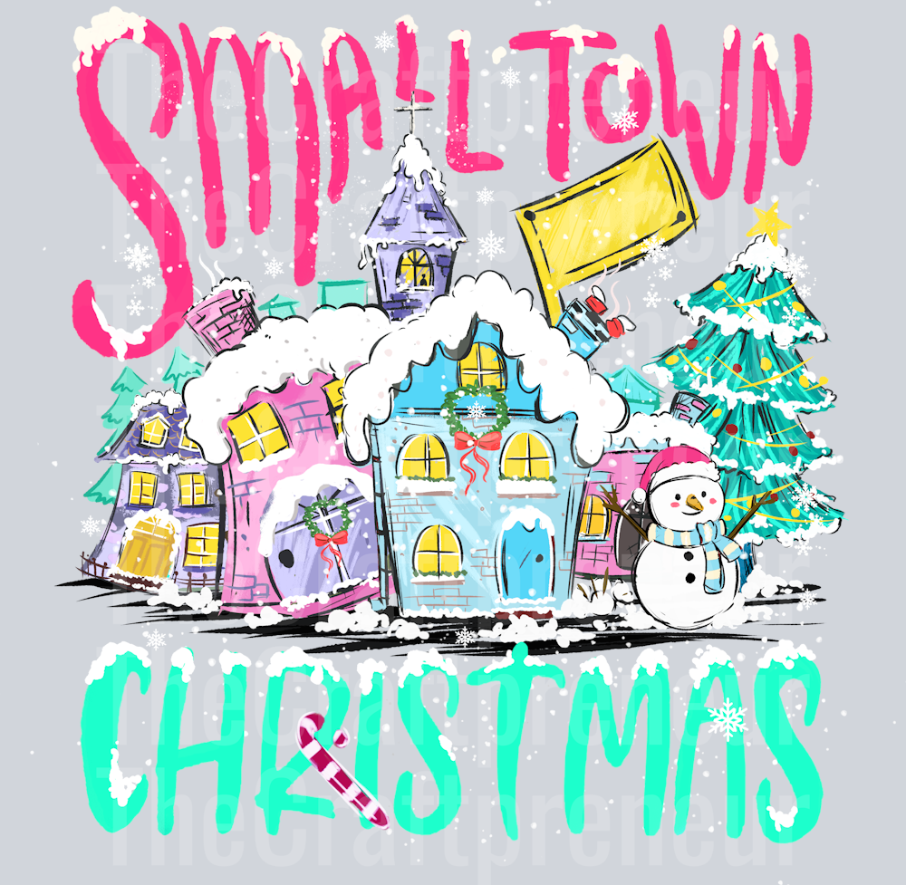Small Town Christmas Preppy Pink DTF Transfer