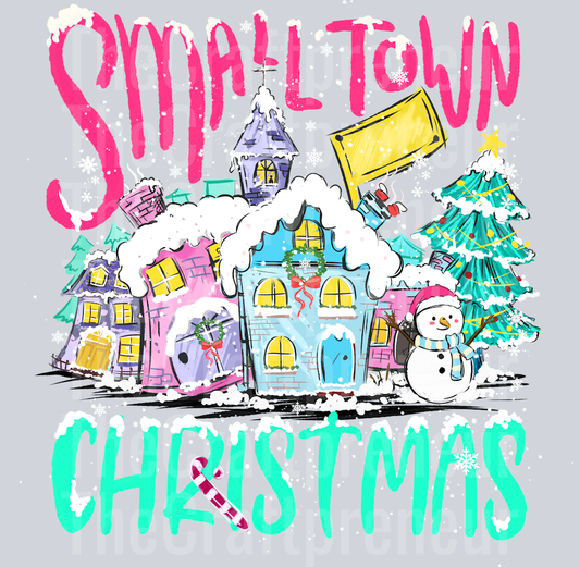 Small Town Christmas Preppy Pink DTF Transfer