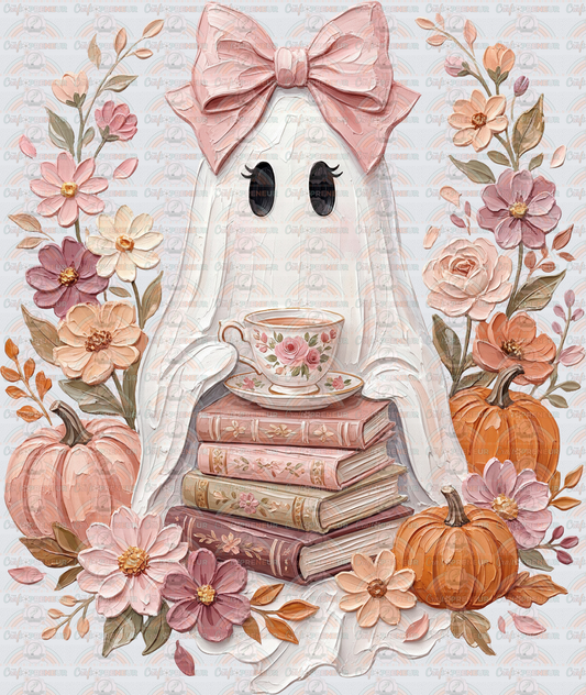 Halloween_books_Bookish_Ghost_Cute Ghost_Teacup_Tea_Faux Paint_Florals_Boho