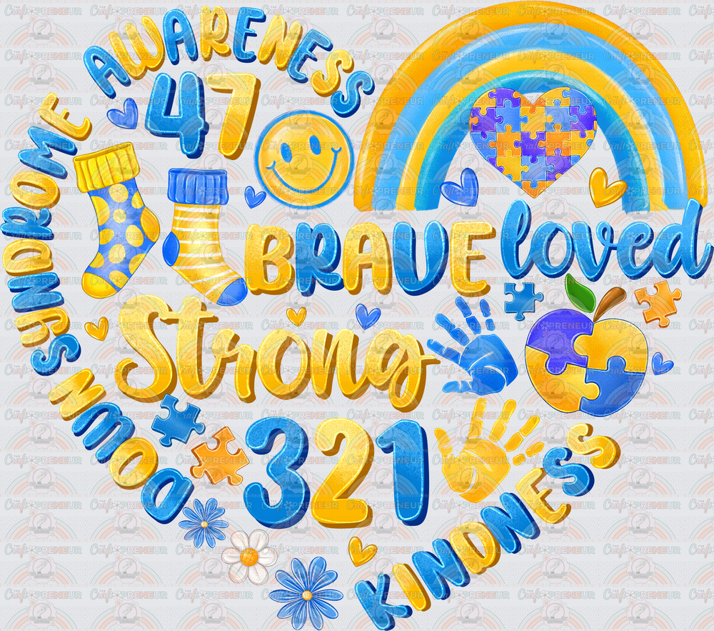 002_Causes_Down Syndrome_Awareness_Blue and Yellow_March Causes_Chromosomes_Heart Words