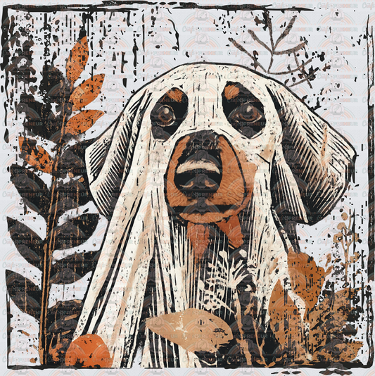Fall_Halloween_Dogs_Dachshund_Vintage_Ghost_Ghost Sheet_Leaves_Face