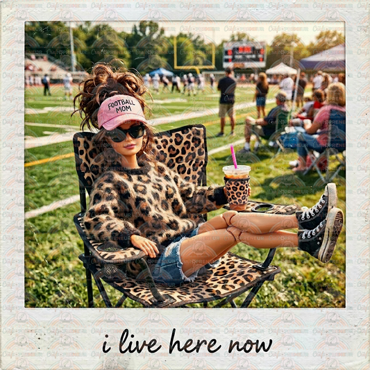 Sports_Football_Football Mom_I Live Here Now_Sports Mom_Polaroid_Football Field_Mascot_Peewee Football_Brunette