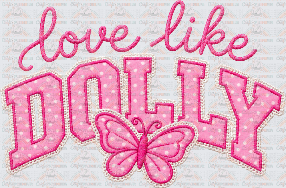 Music_Country Music_Dolly Parton_Pink_Varsity_Love Like Dolly_Polka Dots_Butterfly_Faux Embroidery