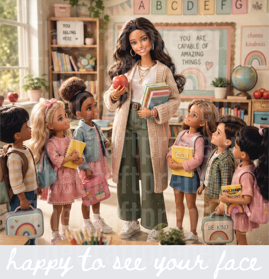 School_Teacher_Ratchet Barbie_Back to School_Students_Classroom_Teach_Kids_Brunette_White_Happy to see Your Face