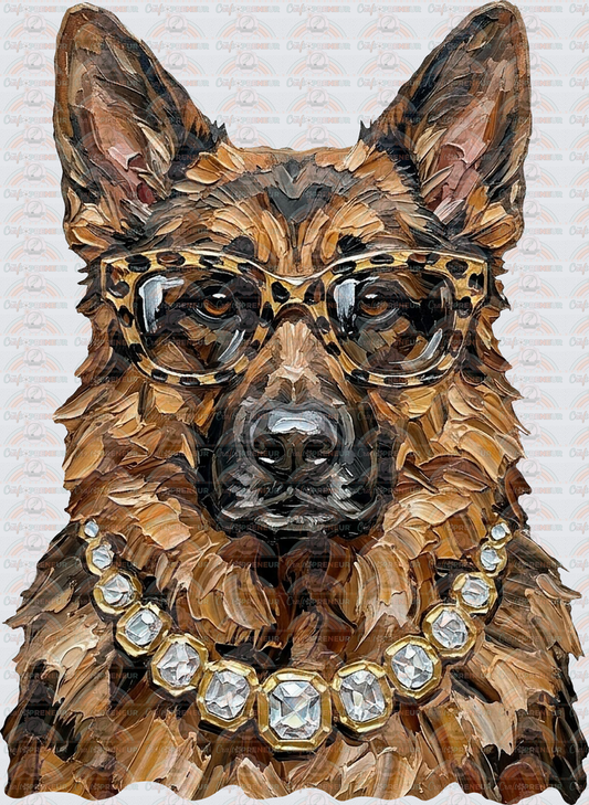 002_Glam_Dogs_Diamond Necklace_Turquoise_Faux Paint_Sunnies_German Shepherd_GSD