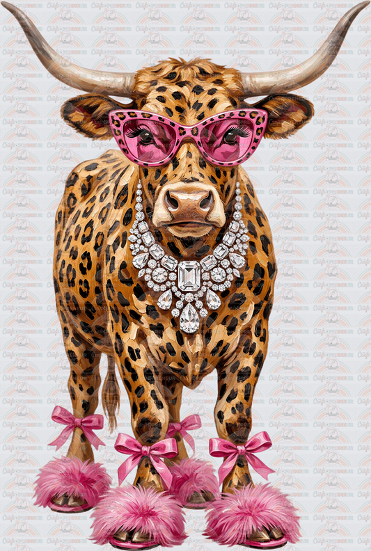 Animals_Cows_Longhorn_Glam_Cheetah_Diamond Necklack_Slippers_Coquette Bow_Girly_Faux Paint_Sunnies