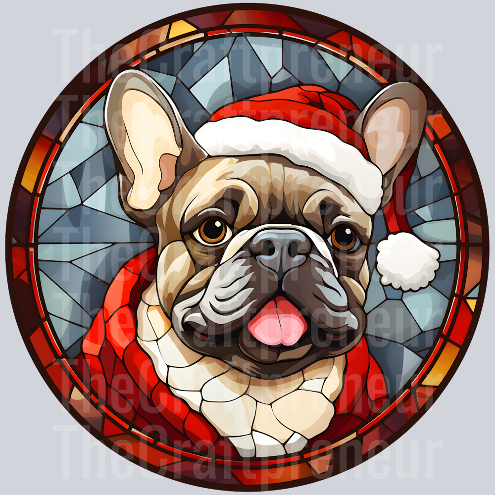French Bulldog Frenchie Christmas Stained Glass DTF Transfer