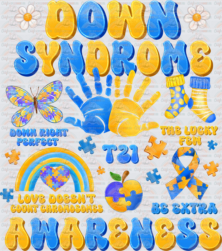 002_Causes_Down Syndrome_Awareness_Blue and Yellow_March Causes_Chromosomes_Awareness Bubble Letters