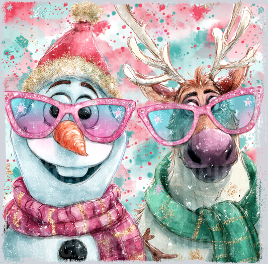 Freezing Characters Pink Winter Brush Stroke DTF Transfer