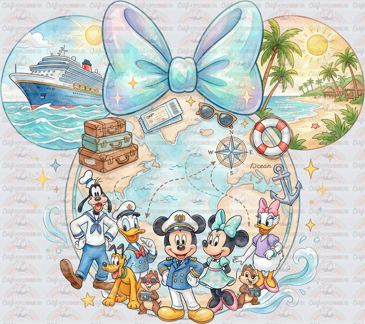 Disney_Cruise_Watercolor_Mickey and Friends_Ocean_Map_Mouse Ears_Minnie Mouse_Anchor_Ship_Boat