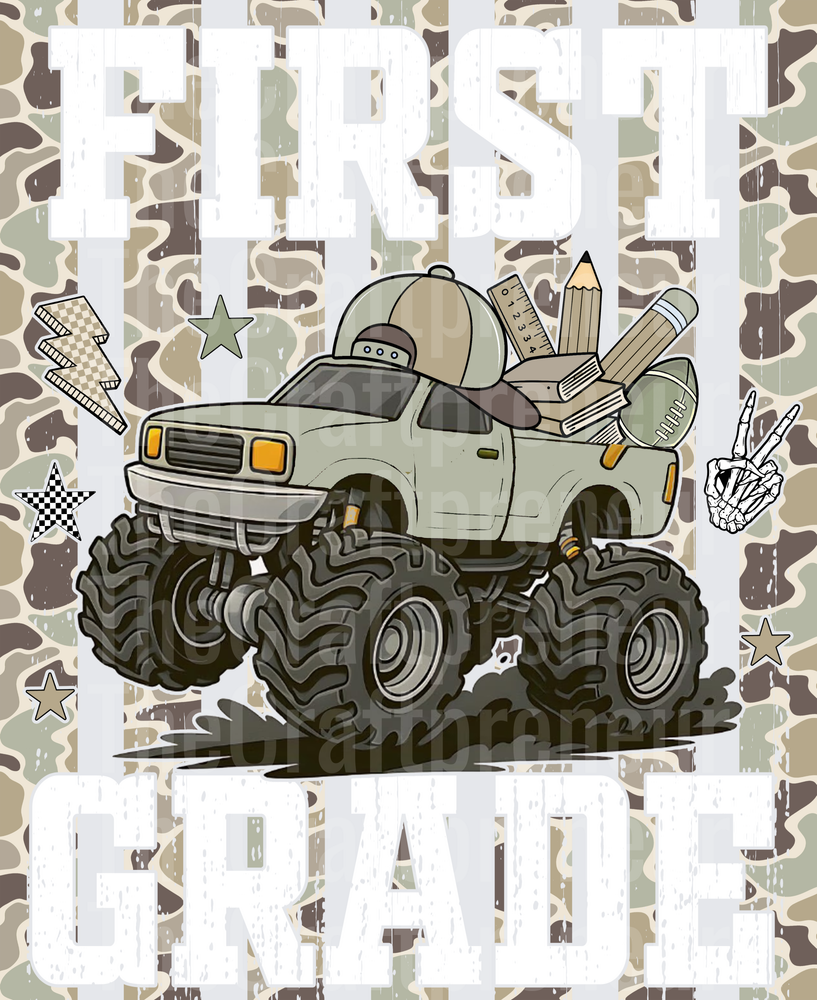 002_School_Back to School_B2S_Monster Truck_Camo_Boys_Preppy Lines_First Grade
