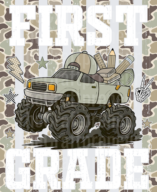 002_School_Back to School_B2S_Monster Truck_Camo_Boys_Preppy Lines_First Grade