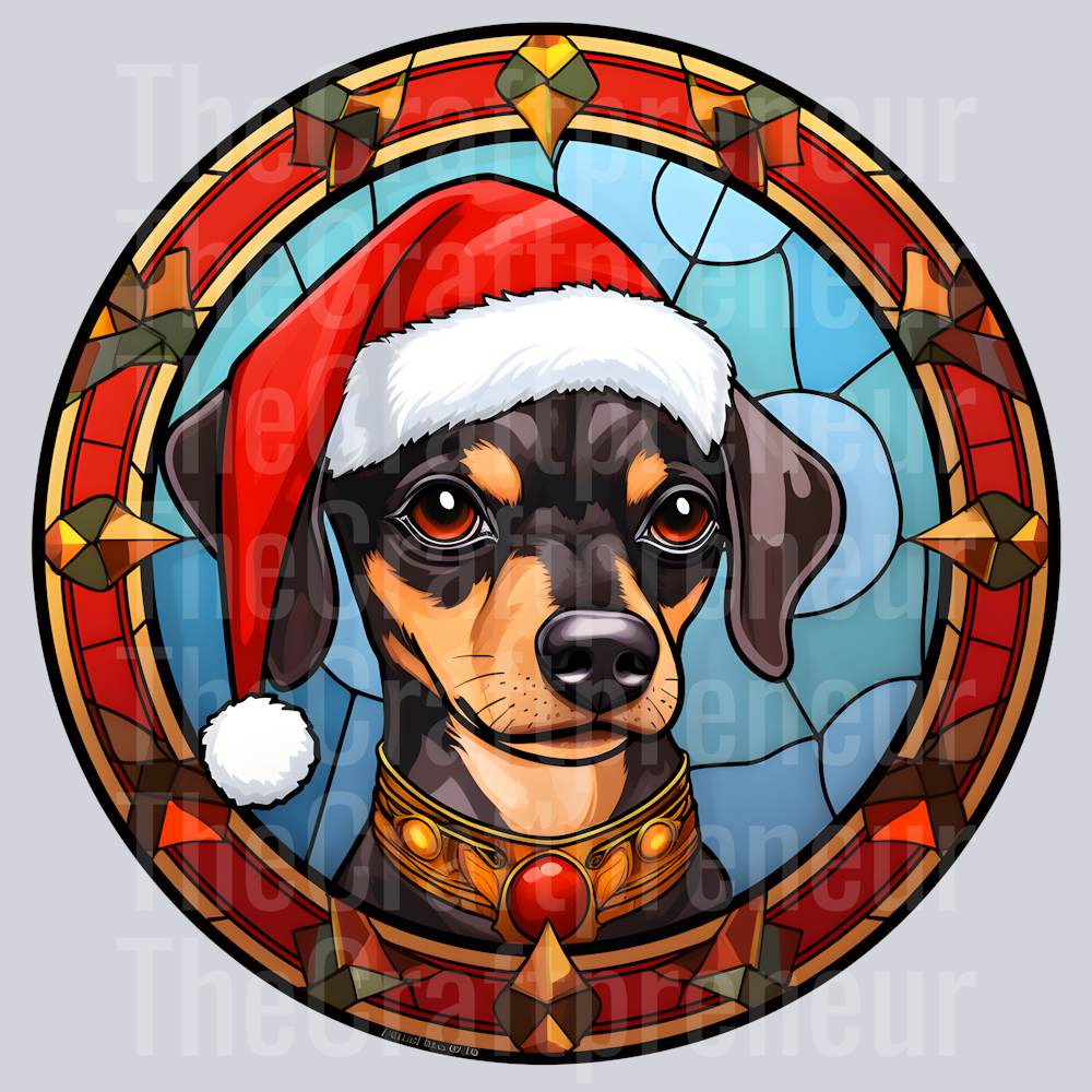 Miniature Pinscher Chihuahua Christmas Stained Glass DTF Transfer