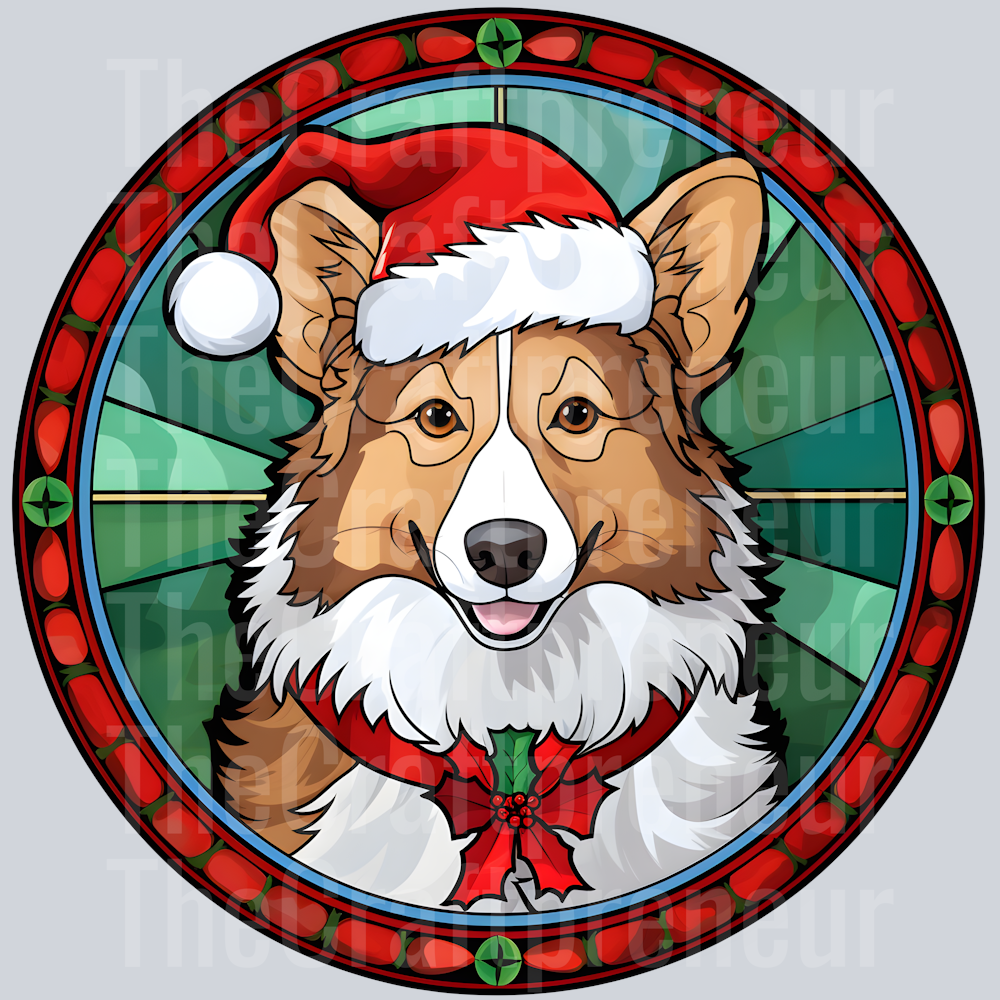 Shetland Sheepdog Christmas Stained Glass DTF Transfer