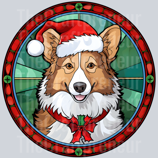 Shetland Sheepdog Christmas Stained Glass DTF Transfer
