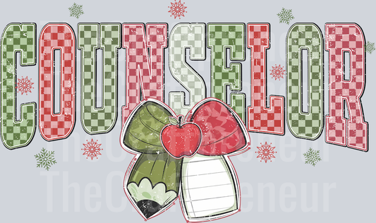 School Counselor Christmas Varsity Checkerboard DTF Transfer