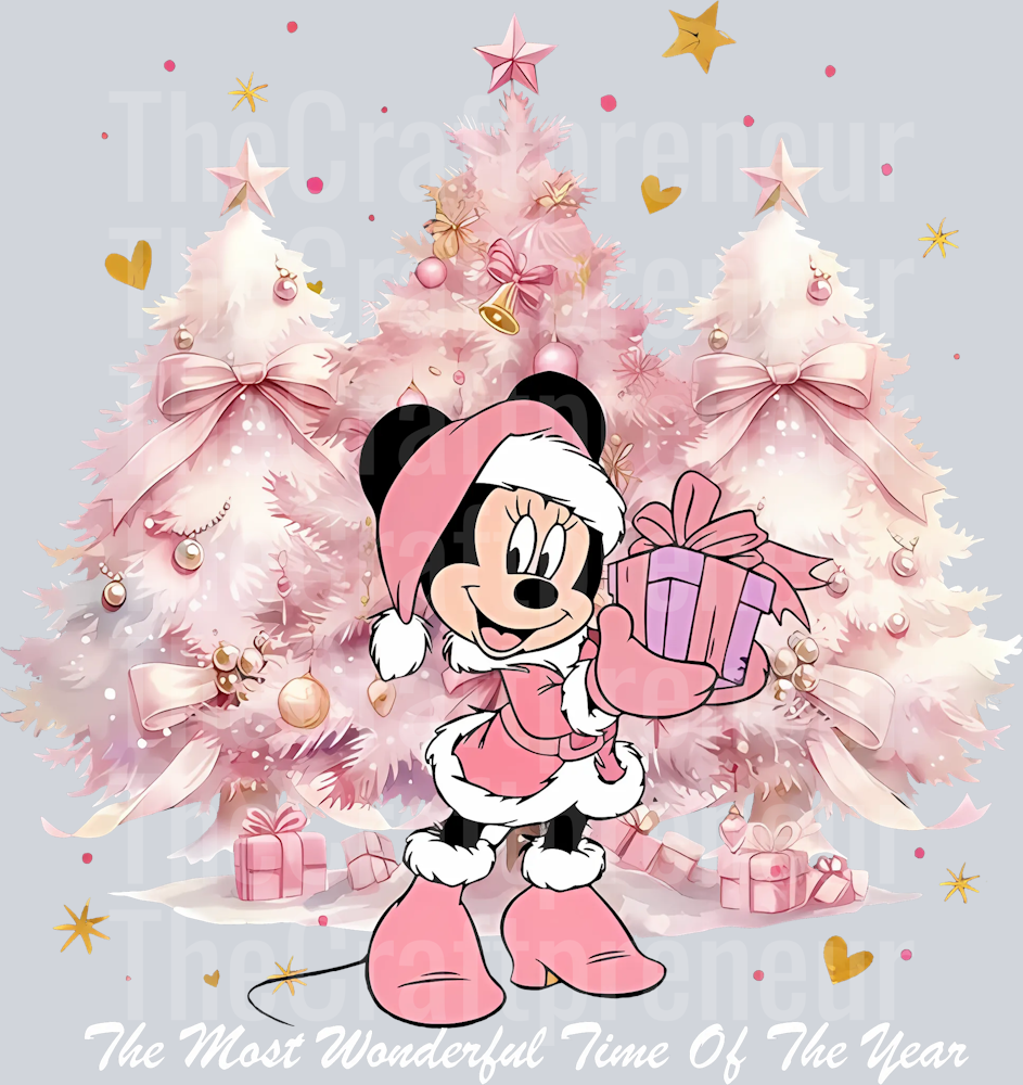 Mrs. Mouse Pink Christmas Tree Girly DTF Transfer