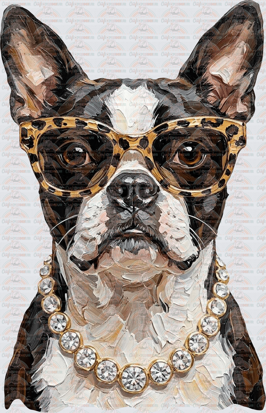 002_Glam_Dogs_Diamond Necklace_Turquoise_Faux Paint_Sunnies_Boston Terrier