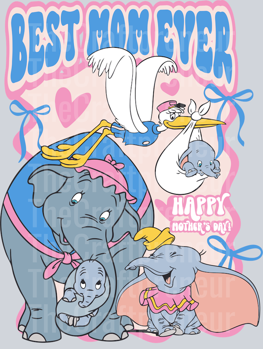 Elephant Mama and Baby Front & Back (Back) DTF Transfer