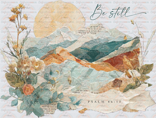 Faith_Landscape_Be Still_Bible Verse_Faux Paper_Scrapbook_BoHo_Minimalist_Black Script_Distressed
