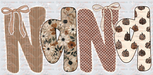 002_Family_Name Set_Fall_Autumn_Grandparent_Boho_Coquette Bow_Pumpkin_Microfloral_Nana