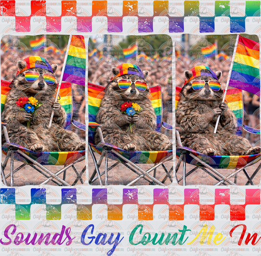 Pride_Gay_Gay Pride_LGBQT_Human Rights_Love is Love_Rainbow_Raccoon_Sounds Gay Count me In_Parade_Pride Festival_Checkerboard_Pride Flag_Summer_June