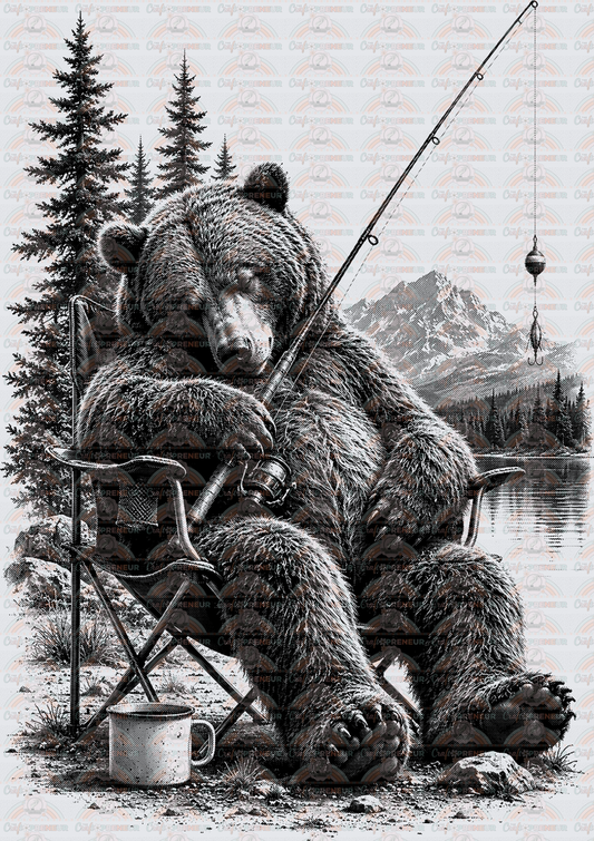 Animals_Bear_Fishing_Gone_Fishing_Sleeping_Bear_Camping_Chair_Black_Ink