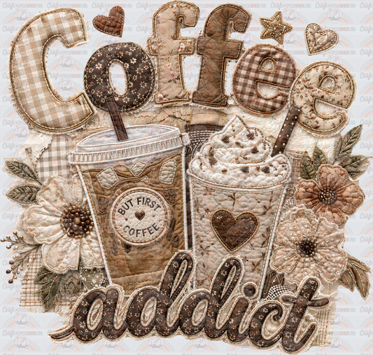 Drinks_Coffee_Coffee Addict_Patchwork_Grannycore_Faux Fabric_Vintage_Quilted_Embroidery