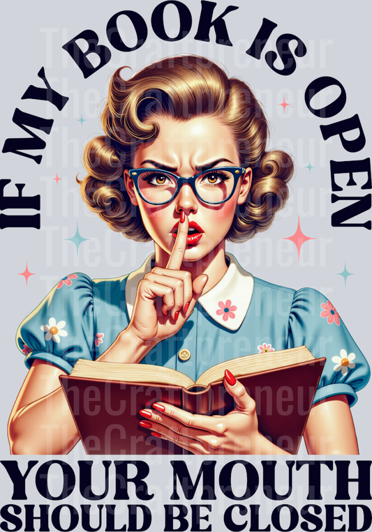 Book Open, Mouth Closed Retro Pin Up DTF Transfer