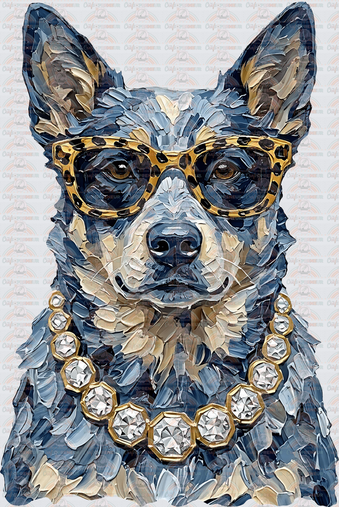 002_Glam_Dogs_Diamond Necklace_Turquoise_Faux Paint_Sunnies_Heeler_Blue Heeler