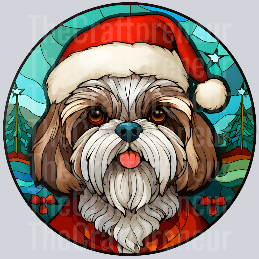 Shih Tzu Christmas Stained Glass DTF Transfer
