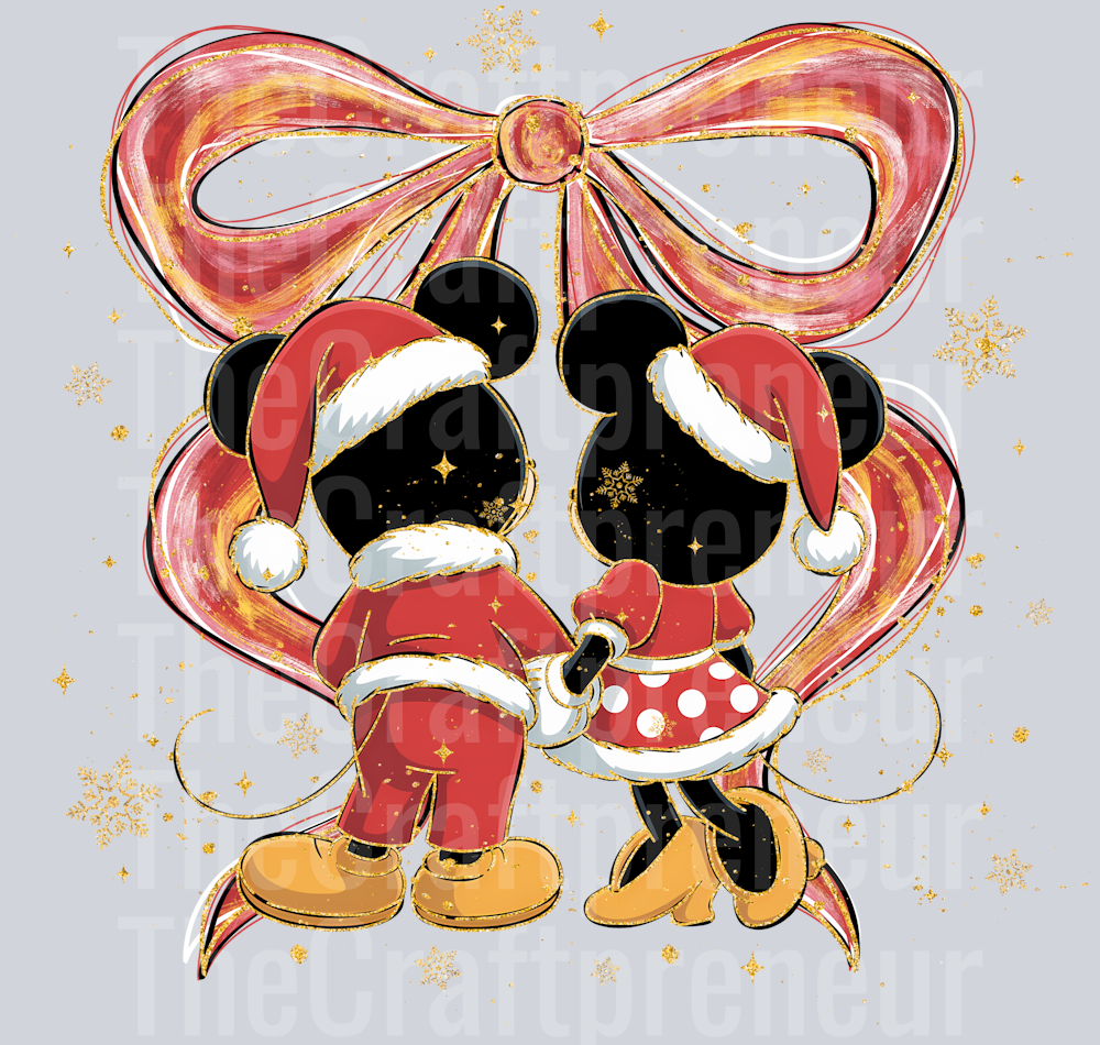 Mr. & Mrs. Mouse Brush Stroke Coquette Bow Christmas DTF Transfer