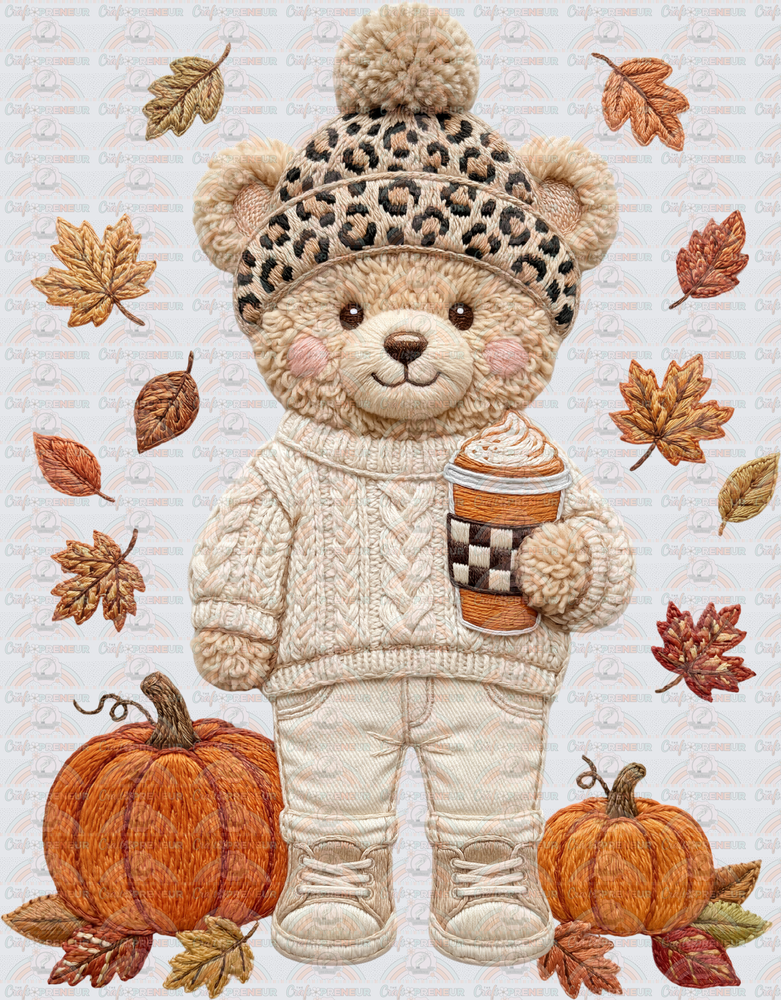 Fall_Faux Embroidery_Bear_Sweater_Pumpkin Spice_Pumpkins_Leafs_Beanie_Teddy Bear