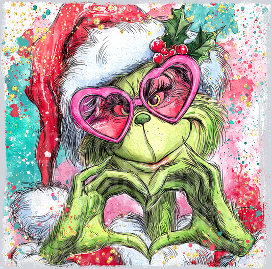 The Grinch Pink Christmas Brush Stroke DTF Transfer