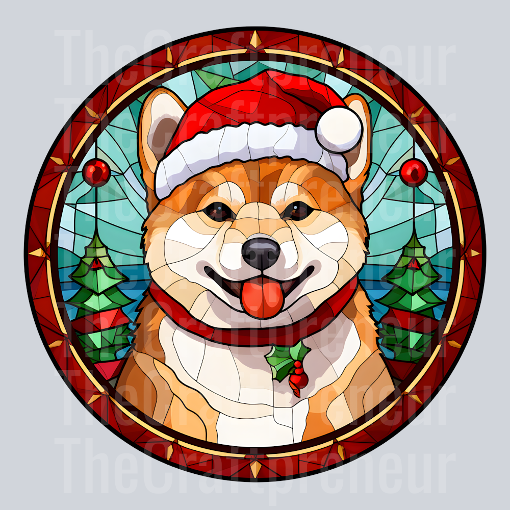 Shiba Inu Christmas Stained Glass DTF Transfer
