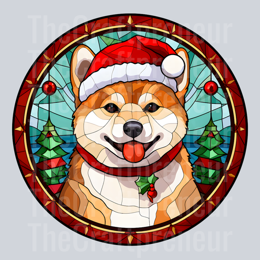 Shiba Inu Christmas Stained Glass DTF Transfer
