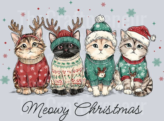 Christmas Cats Meowy Christmas Sweaters DTF Transfer