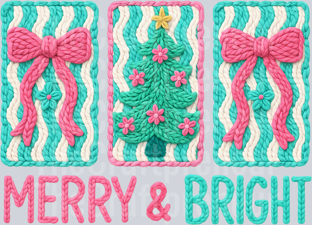 Preppy Latch Hook Trees Merry & Bright DTF Transfer