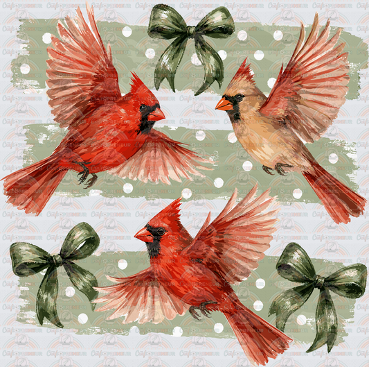 Animals_Birds_Cardinals_Preppy_Vintage_Brush Stroke_Coquette Bow