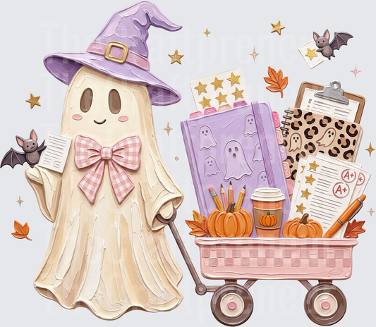 School_Jobs_Teacher_Halloween_Ghost_Wagon_Faux Paint_books_Teacher Things_Clip Board_Test Grade_Coffee_Fall