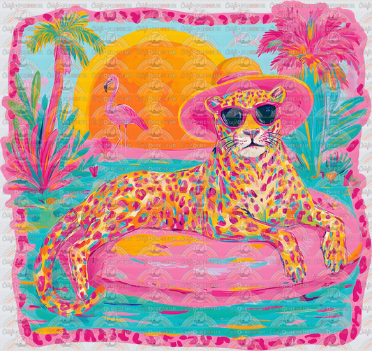Summer_Big Cats_Leopard_Floatie_Preppy_Vacation_Beach_Sunset_Neon_Watercolr