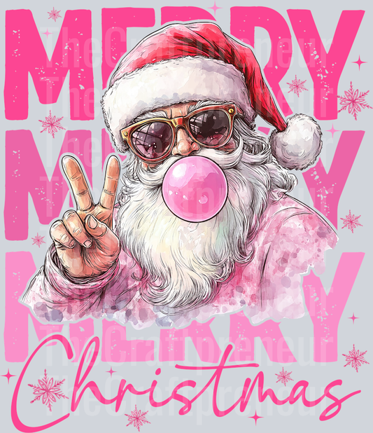 Merry Christmas Santa Stack Pink Bubble DTF Transfer