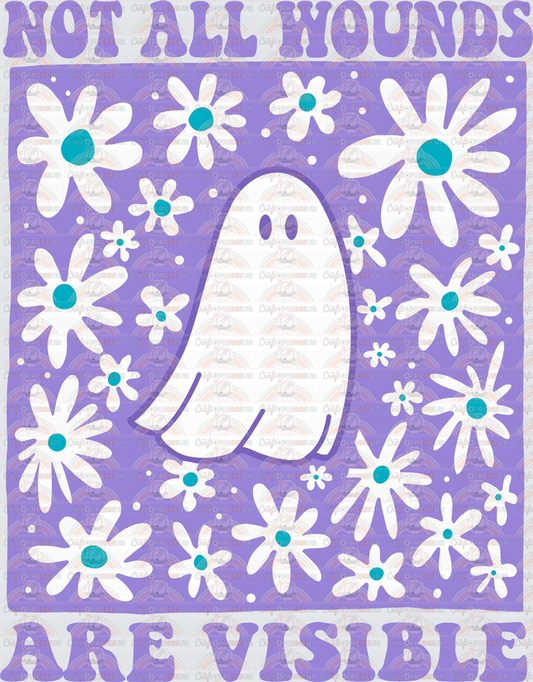 Causes_Mental Health_Suicide Awareness_Halloween_September Causes_No All Wounds Are Visible_Groovy_Florals_Purple_Ghost