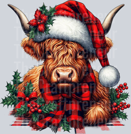 Highland Cow Christmas Buffalo Plaid DTF Transfer