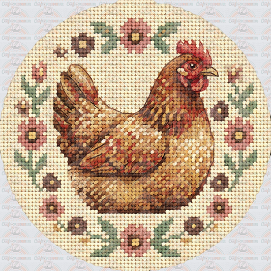 002_Vintage_Needlepoint_Cross Stitch_Vintage_Nostalgia_Chickens_Hen