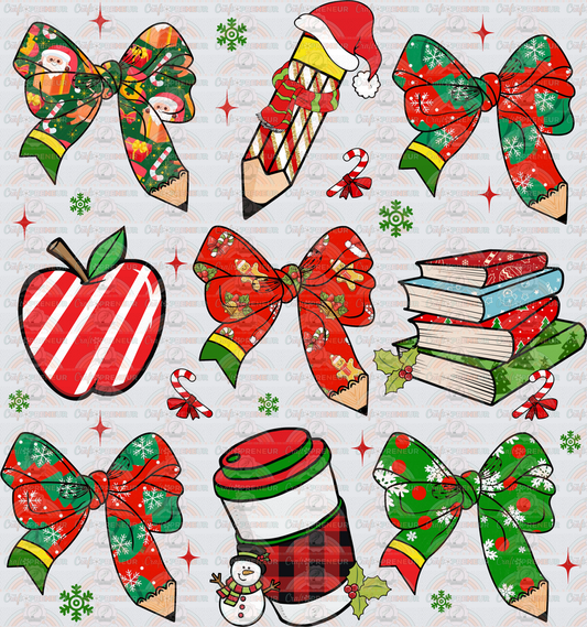 XMAS_School_Jobs_Teacher_Grid_Coquette Bow_Pencil_Books_Coffee_Christmas_Icons